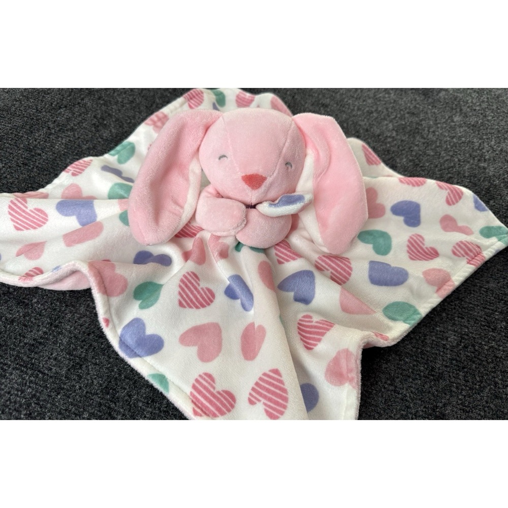 Carter's Pink Bunny Lovey Security Blanket Pastel Hearts Baby Plush Soft Toy